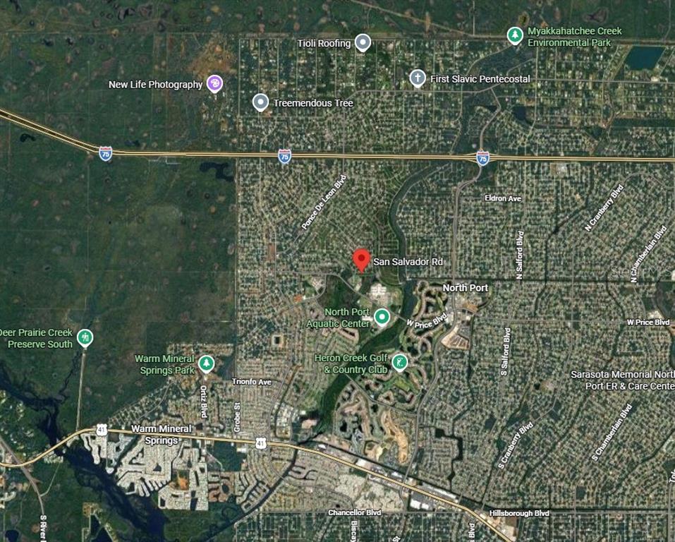 This is a satellite map showing the North Port area with various local landmarks labeled — Lot 8 SAN SALVADOR ROAD, NORTH PORT, FL