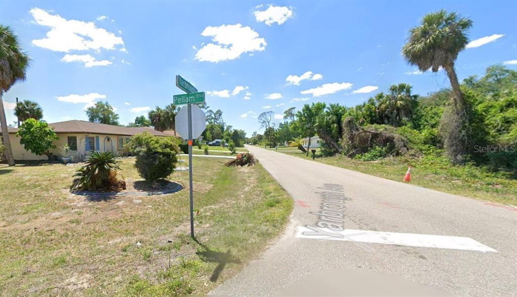 A street view shows a residential corner lot with a house, palm trees, and signage — 18504 YARBROUGH AVENUE, PORT CHARLOTTE, FL
