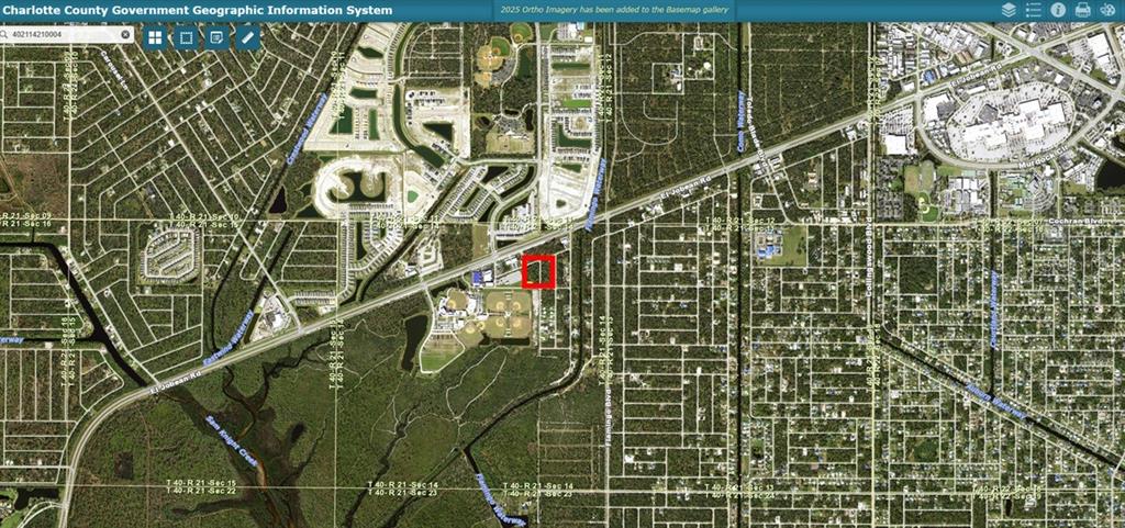 This is a map showing a highlighted property lot near El Jobean Road — 16404 ESTER AVENUE, PORT CHARLOTTE, FL