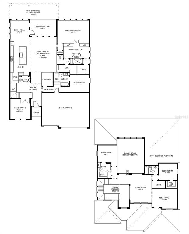 This floor plan shows a two-story residential layout with a three-car garage and multiple bedrooms — 3514 PINTO LANE, BRADENTON, FL