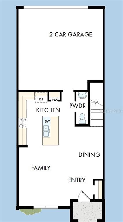 This is a floor plan of a home's first level featuring a garage, kitchen, and family room — 5592 COOPERS HAWK CT, ST CLOUD, FL