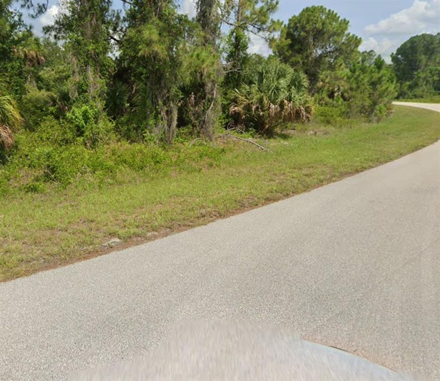 A paved road curves past a vacant, wooded lot with dense vegetation and palm trees — Lot 7 MATTOX CIRCLE, NORTH PORT, FL