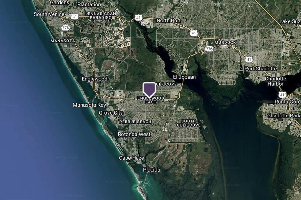 This is a satellite map showing the Englewood East area of Florida with surrounding towns — 11199 KIMBERLY AVENUE, ENGLEWOOD, FL