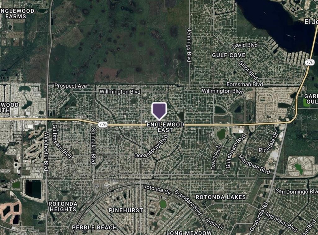 This is a satellite map showing the Englewood East area and surrounding neighborhoods — 11199 KIMBERLY AVENUE, ENGLEWOOD, FL