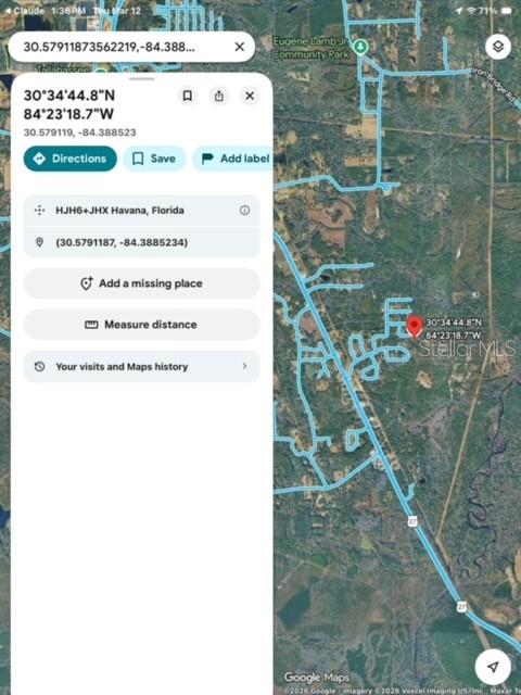 This is a satellite map view showing a residential area in Havana, Florida — CHIPPEWA COURT, HAVANA, FL