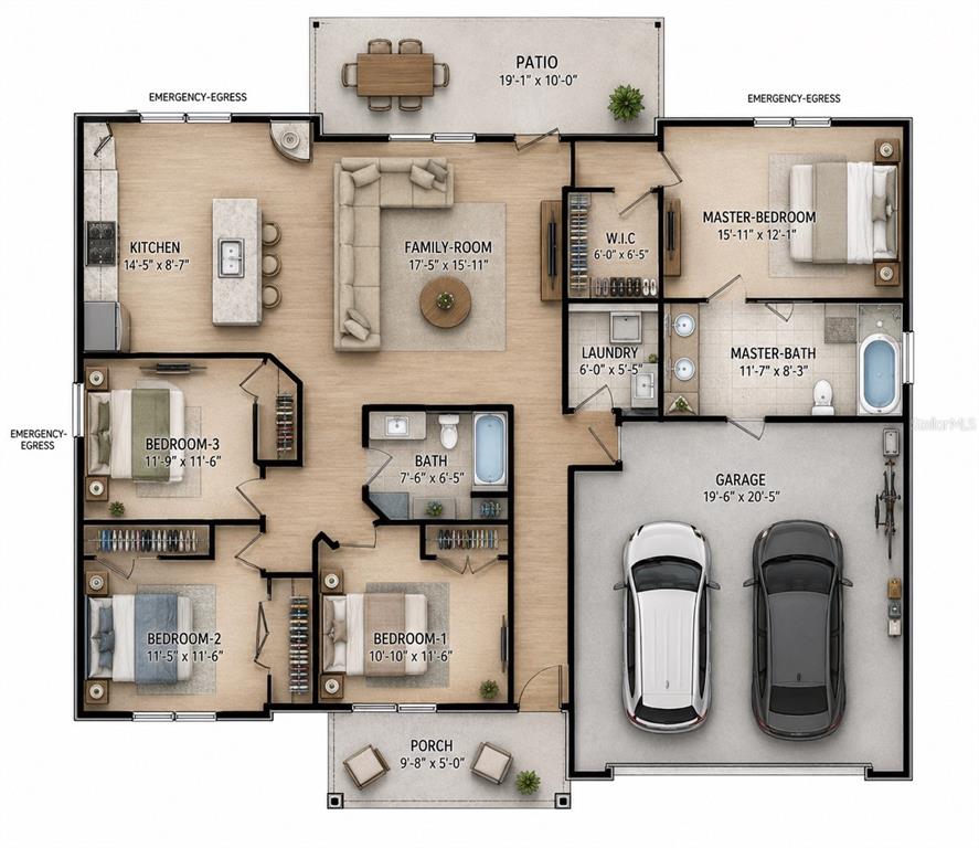 This is a floor plan for a single-story house featuring four bedrooms, a garage, and patio — 16440 MEDLEY ROAD, WEEKI WACHEE, FL