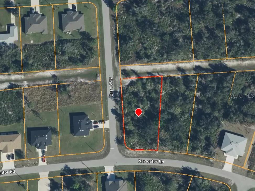 This is an aerial map view of a vacant residential corner lot — 1274 NAVIGATOR ROAD, PUNTA GORDA, FL