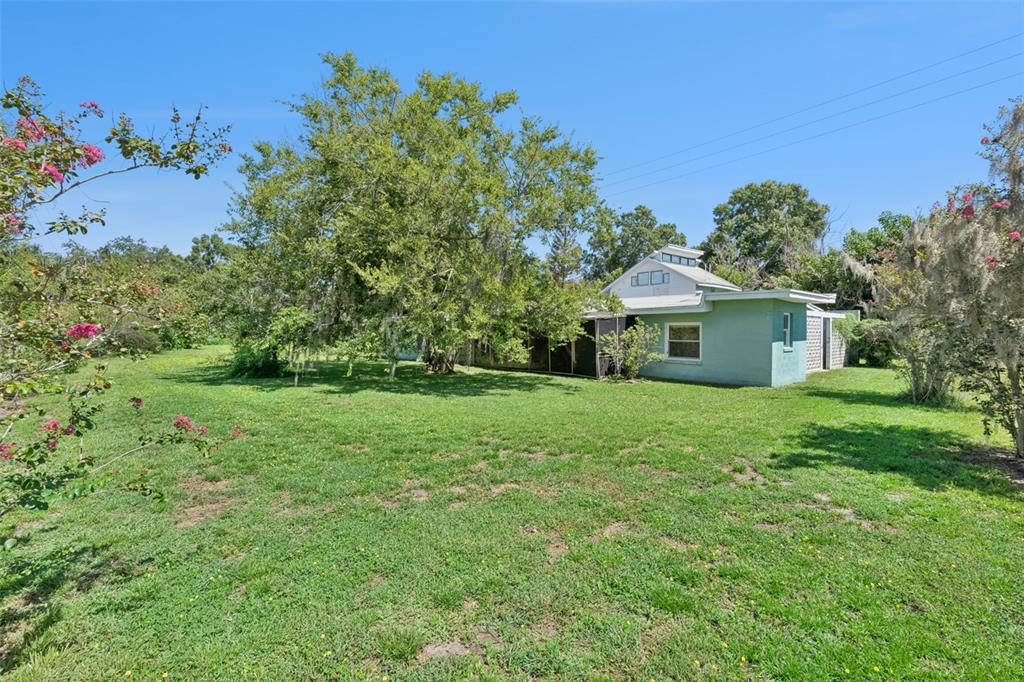 A light green house with a metal roof sits in a large, grassy yard — 1730 NEPTUNE ROAD, KISSIMMEE, FL