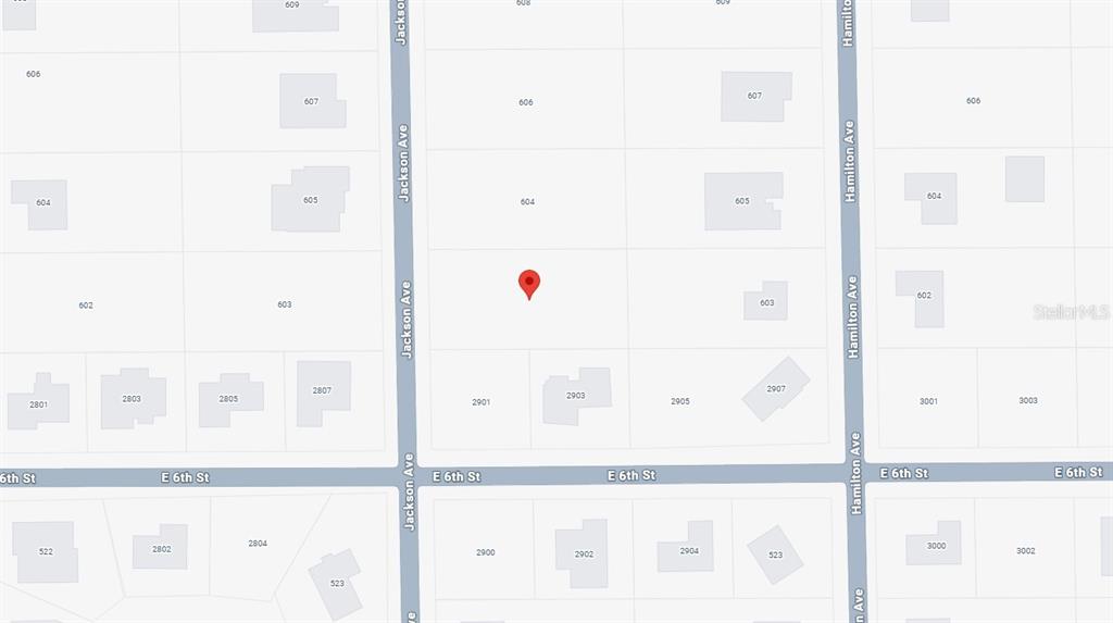 This is a map showing property lots and street layouts in a residential neighborhood — 602 JACKSON AVENUE, LEHIGH ACRES, FL
