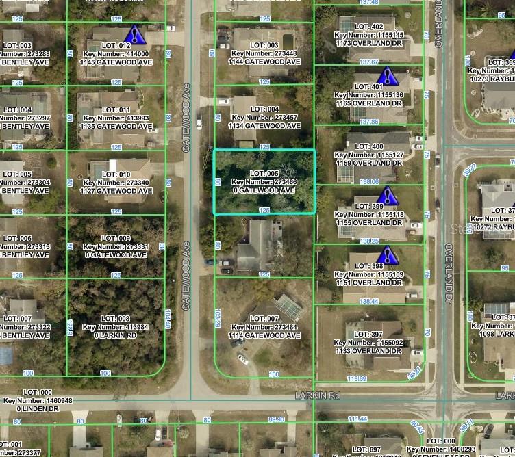 This is a property tax map showing lot boundaries and parcel information for a neighborhood — GATEWOOD AVENUE, SPRING HILL, FL