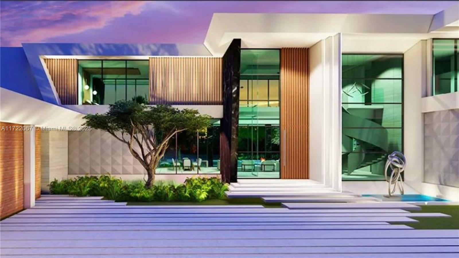 This is a rendering of a modern luxury home exterior with a prominent tree — 15283 Persimmon Ave, Delray Beach FL 33446, DELRAY BEACH, FL