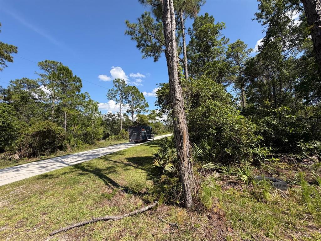 A dirt road winds through a wooded area with a delivery truck parked in the distance — 1842 SWEETWATER BEND, DELTONA, FL