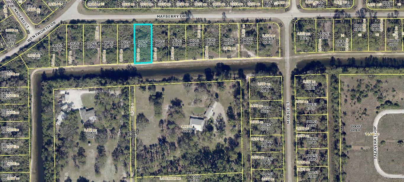 This is a satellite map showing residential property lot lines and parcel numbers — 1806 Mayberry Drive, Lehigh Acres FL 33972, LEHIGH ACRES, FL