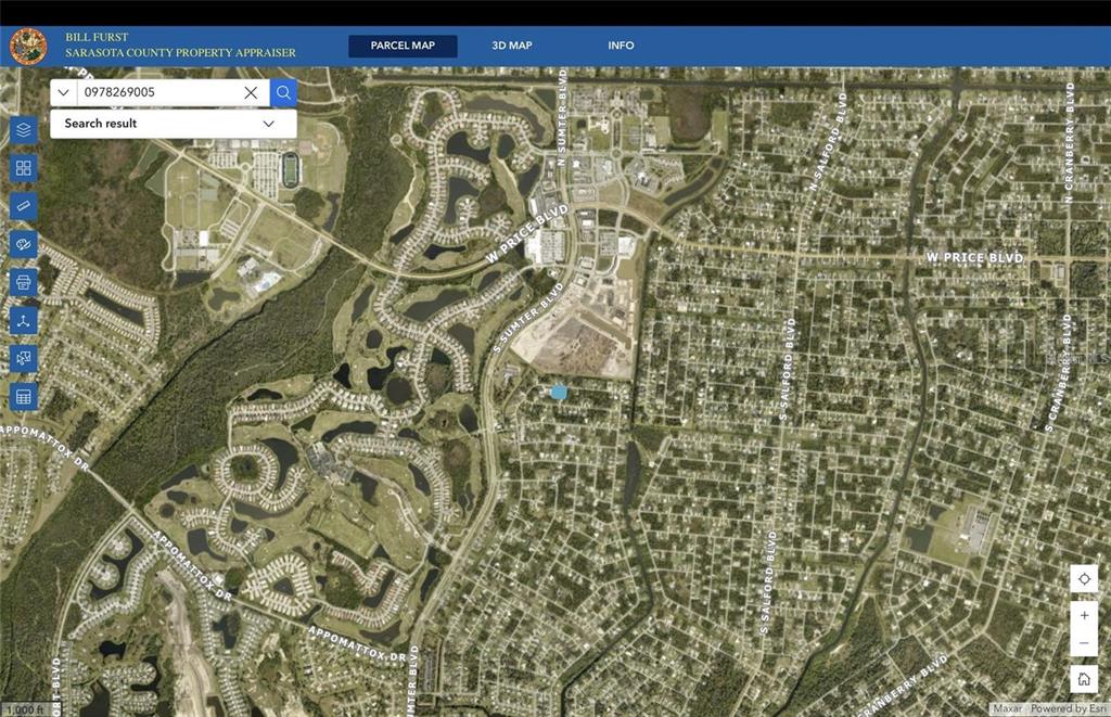 This is a satellite map view of a residential area in Sarasota County, Florida — Lot 5 & 6 ABERNANT AVENUE UNIT 2, NORTH PORT, FL