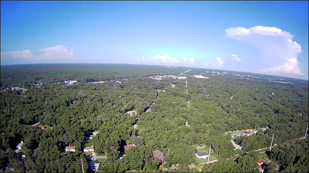 An aerial view shows a residential neighborhood surrounded by dense forest under a clear sky — 1105 CONSTITUTION WAY, INVERNESS, FL