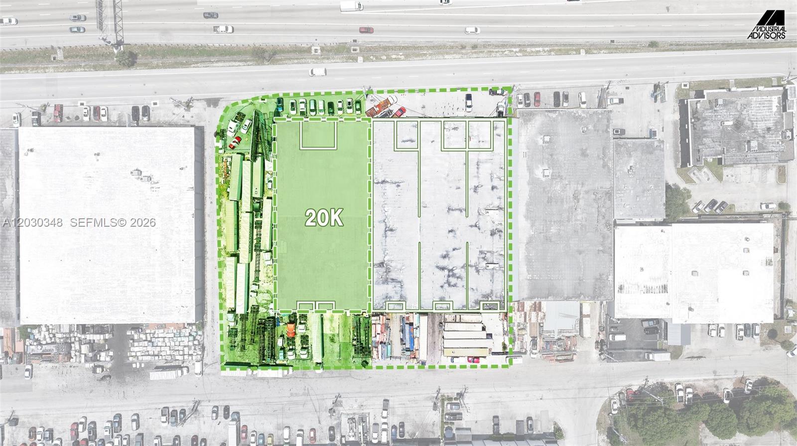 This aerial map shows a commercial property with a highlighted building and surrounding parking area — 7435 W 20th Ave, Hialeah FL 33014, HIALEAH, FL