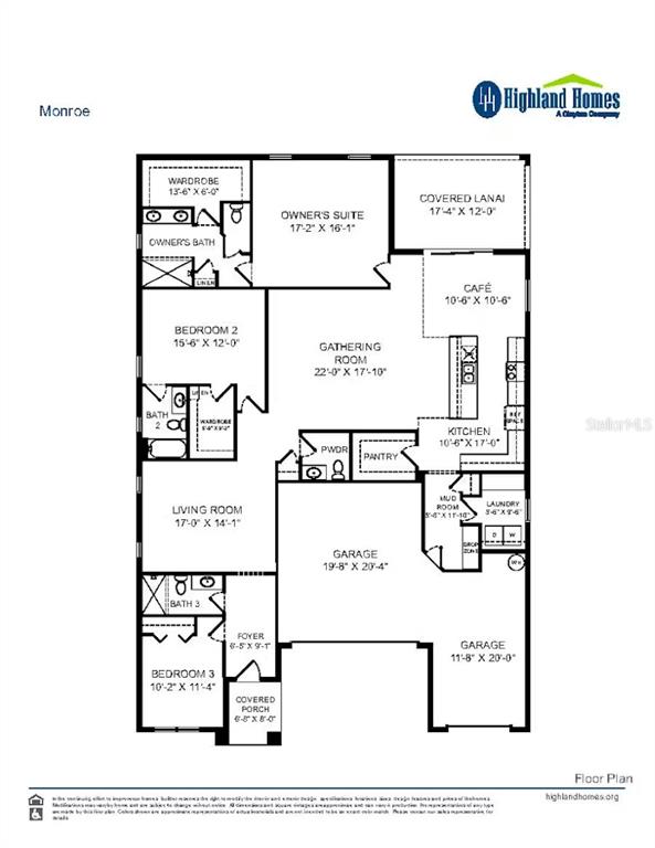 This is a floor plan for a single-story home featuring three bedrooms and a garage — 5415 DUXFORD CIRCLE, ST CLOUD, FL