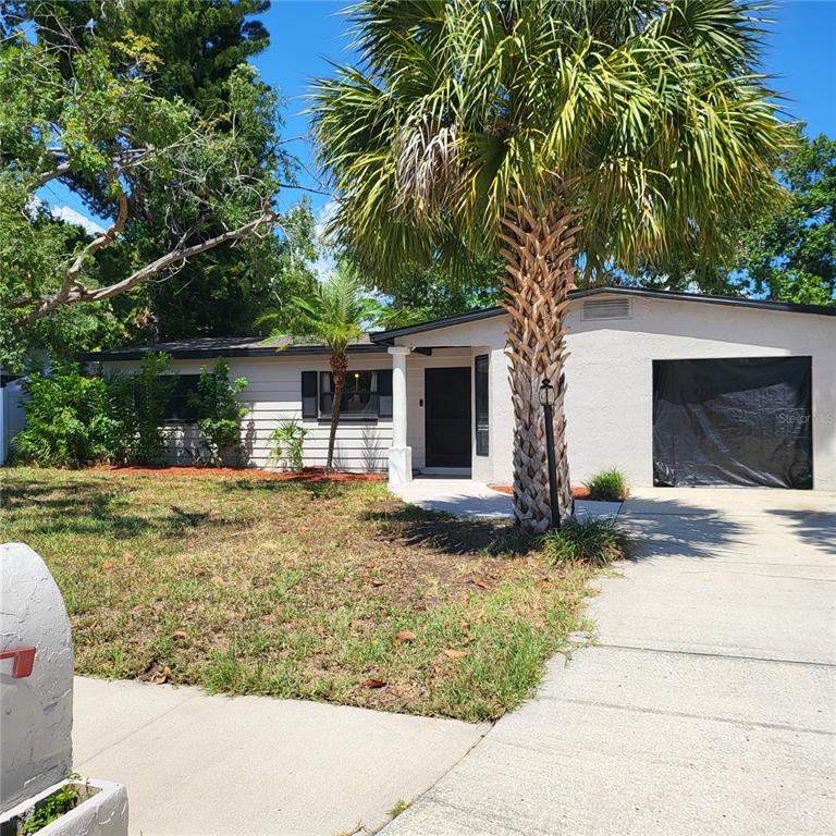 A single-story house with a palm tree in the front yard and a covered garage — 5107 CRESTHILL DRIVE, TAMPA, FL