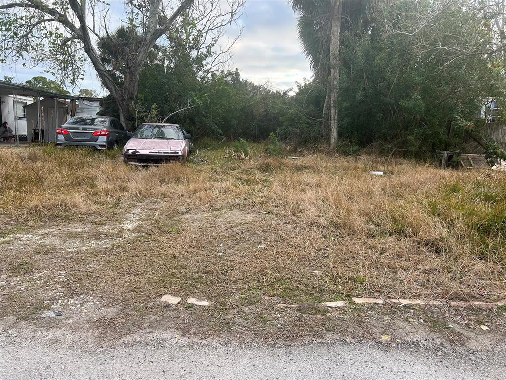 An overgrown vacant lot features two parked cars and dense trees in the background — 6514 ELEANOR DRIVE, PORT RICHEY, FL