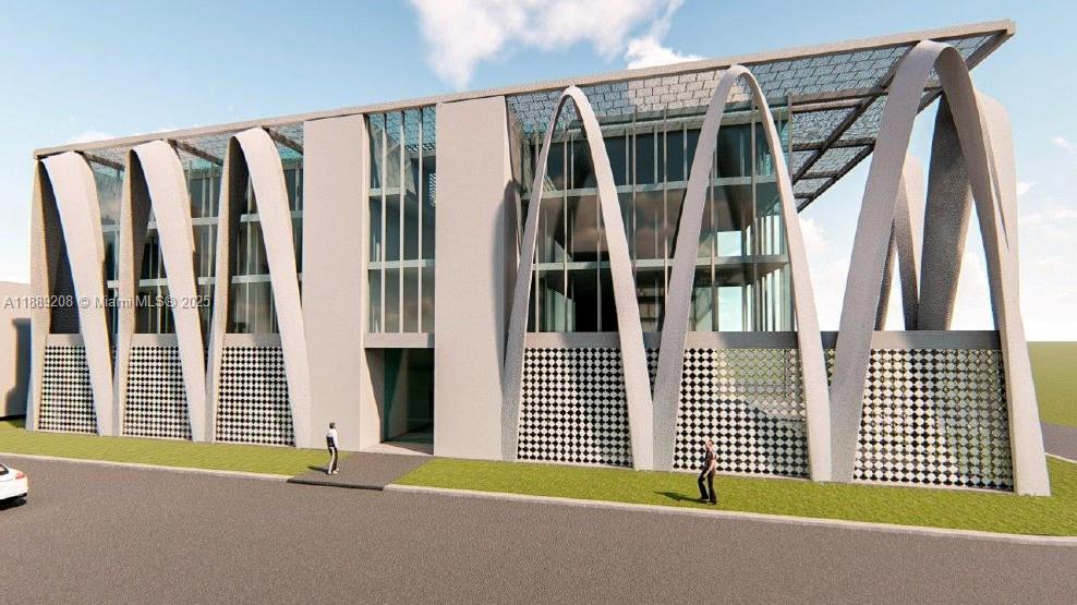 This is a digital rendering of a modern building exterior featuring prominent arched structural supports — 15015 NW 22nd Ave, Opa-Locka FL 33054, OPA-LOCKA, FL