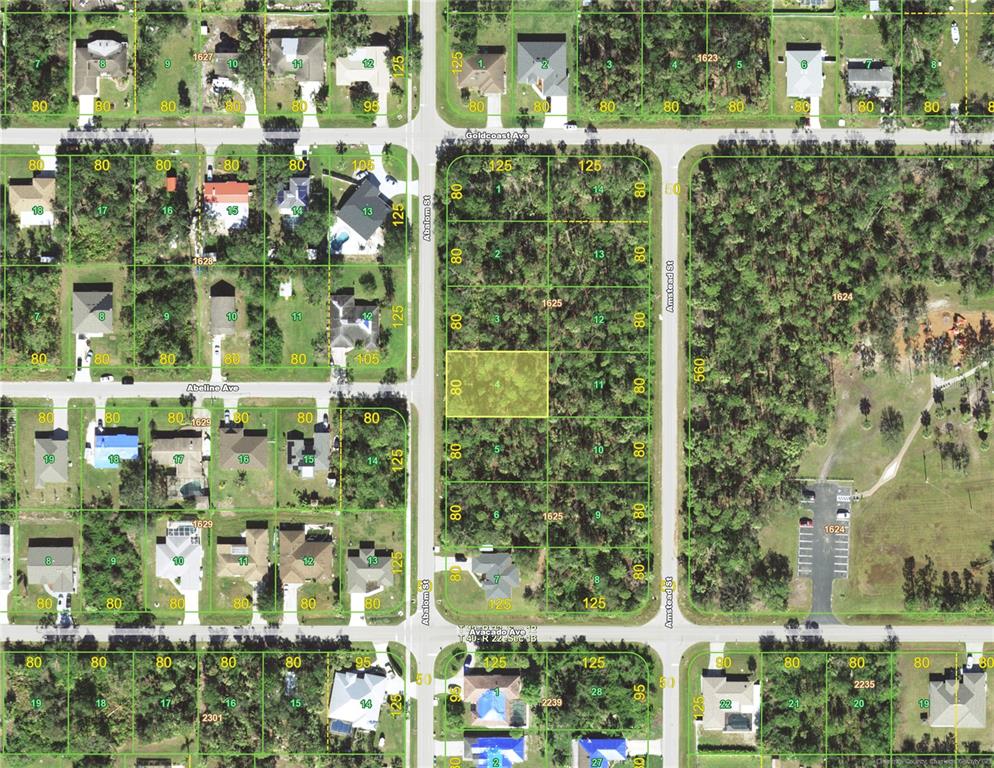 This is an aerial map showing residential lots and streets in a suburban neighborhood — 1502 ABALOM STREET, PUNTA GORDA, FL