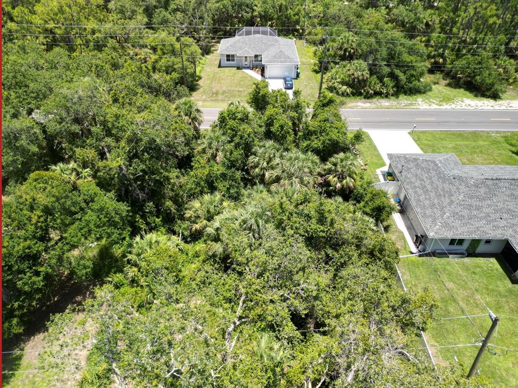 An aerial view shows a wooded lot situated between two houses and a paved road — 71 ATWATER STREET, PORT CHARLOTTE, FL