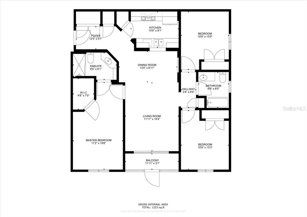 This is a floor plan for a three-bedroom apartment with a balcony and two bathrooms — 8304 PORTOFINO DRIVE UNIT 103, DAVENPORT, FL