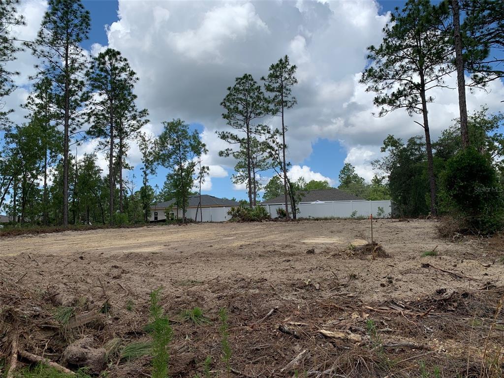 A cleared, sandy residential lot is surrounded by trees with houses visible in the background — 547 W HOMEWAY LOOP, DUNNELLON, FL