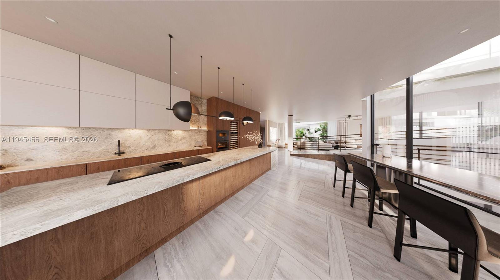 This is a rendering of a modern kitchen featuring wood cabinetry and marble countertops — 7115 NE 10th Ave, Miami FL 33138, MIAMI, FL