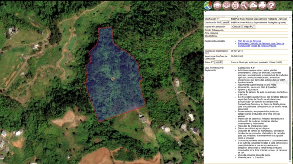 This is a map showing a land parcel with zoning and land-use information — Bo. Maná CARR. 802 KM 2.5, COROZAL, PR