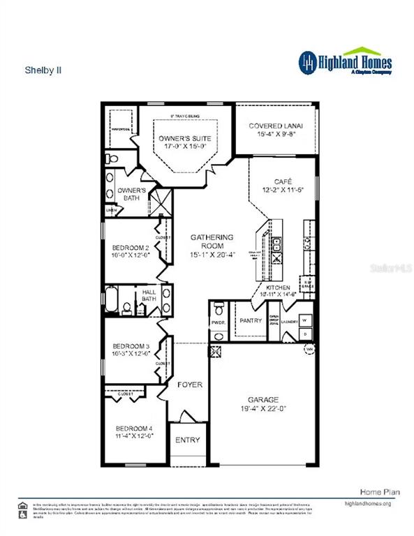 This is a floor plan for a four-bedroom home with a garage and covered lanai — 1896 NOBLE DRIVE, DAVENPORT, FL