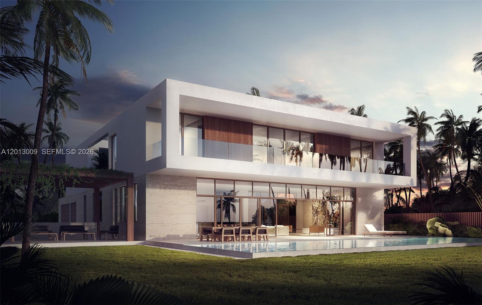 This is a rendering of a modern two-story house with a pool and patio — 16529 N Botaniko Dr, Weston FL 33326, WESTON, FL