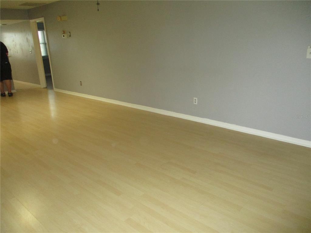 An empty room features light wood-look flooring and gray walls with white baseboards — 2124 HAILSTONE CIRCLE, SUN CITY CENTER, FL