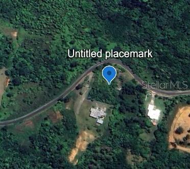 This is an aerial map view showing a plot of land near a curved road — 7786 KM HM .08, CAYEY, PR