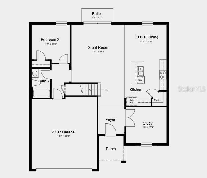 This floor plan shows a single-story home layout with a garage, kitchen, and great room — 13818 SAWMILL STREET, PARRISH, FL