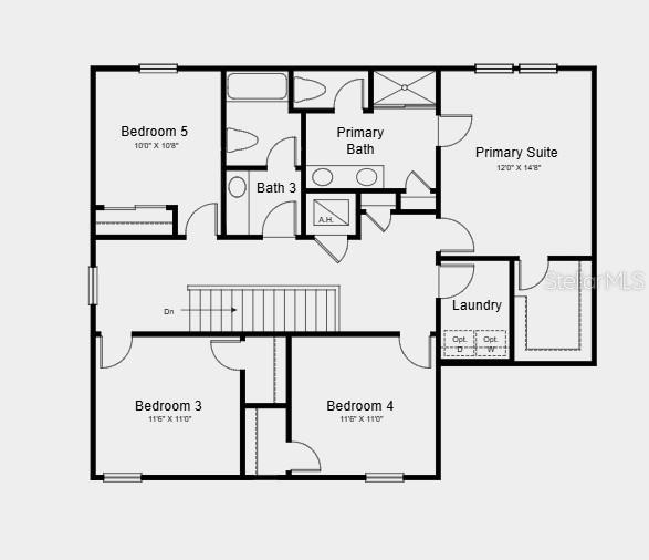 This floor plan shows the upper level of a house with four bedrooms and two bathrooms — 13818 SAWMILL STREET, PARRISH, FL