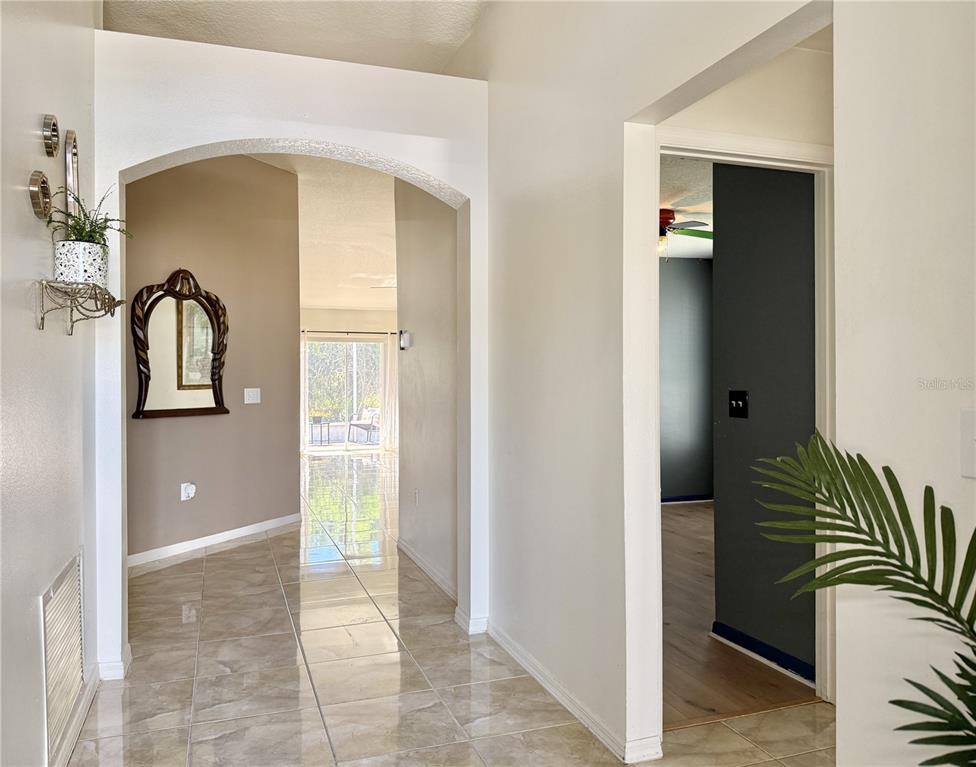 An entryway features a console table, a potted plant, and an arched doorway to another room — 30710 NICKERSON LOOP, WESLEY CHAPEL, FL