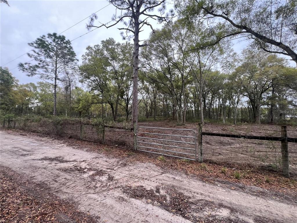 A dirt road leads to a gated, fenced, and partially cleared wooded lot — 15574 ROCKINGHAM LANE, SPRING HILL, FL