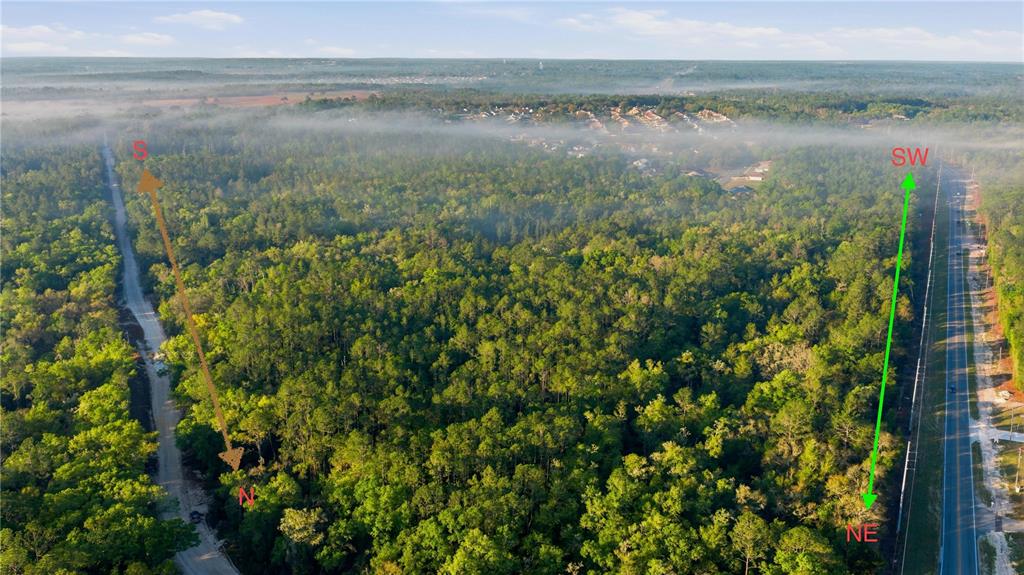 An aerial view shows a large, wooded lot bordered by a road and a highway — 6630 N TREEFARM AVENUE, BEVERLY HILLS, FL