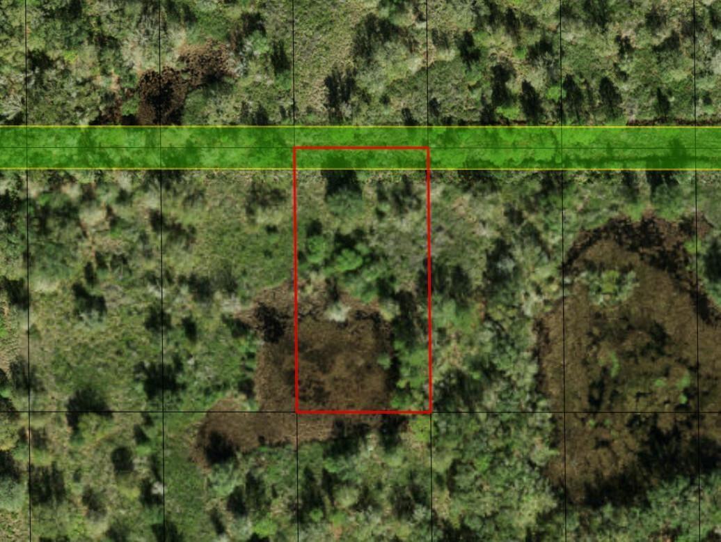 This aerial map shows a rectangular plot of land highlighted in red near a road — 0 County Rd 54, FL 33849, FL