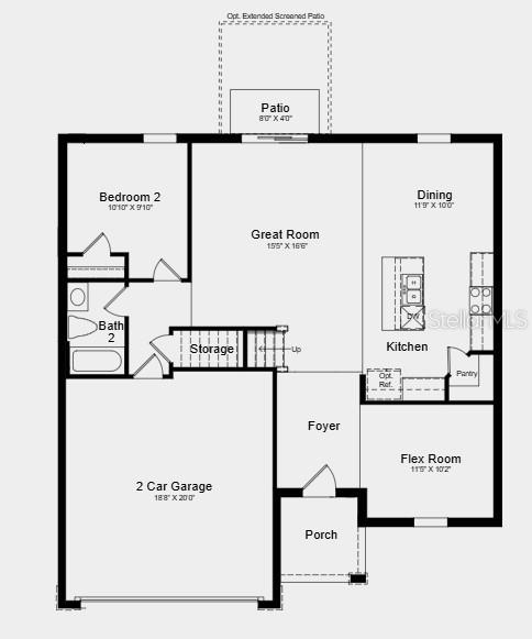 This floor plan shows a single-story home layout with a two-car garage, kitchen, and patio — 5436 ISLA SAONA DRIVE, KISSIMMEE, FL