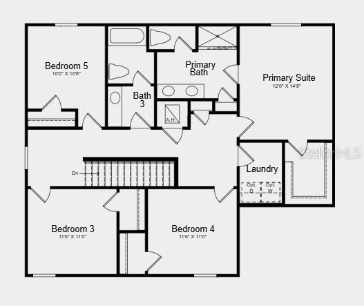 This is a floor plan of a second story featuring four bedrooms, two bathrooms, and laundry — 5436 ISLA SAONA DRIVE, KISSIMMEE, FL