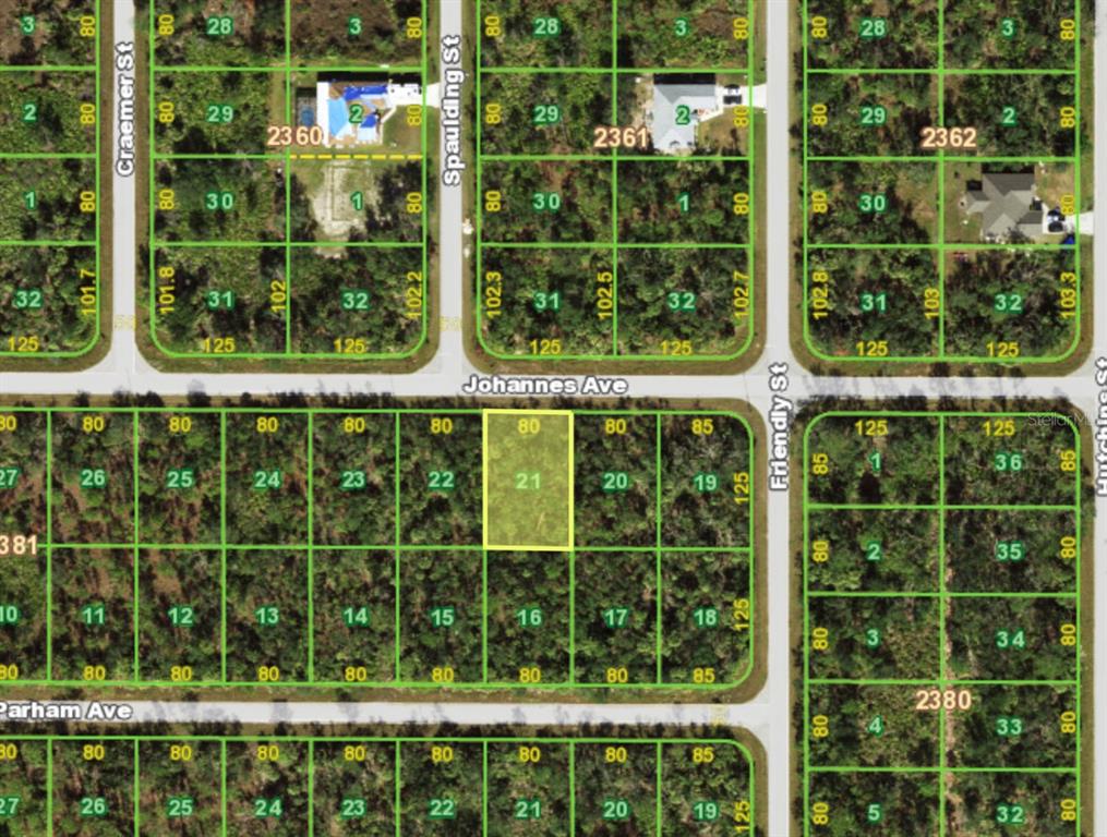 This is a map showing a grid of residential land parcels and street names — 13181 JOHANNES AVENUE, PORT CHARLOTTE, FL