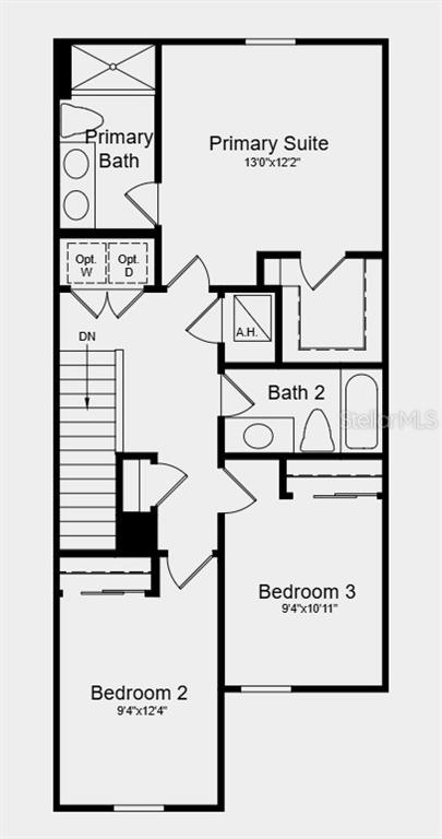 This is a floor plan showing the layout of a three-bedroom residential upper level — 7203 GRAND FOREST WAY, NOKOMIS, FL