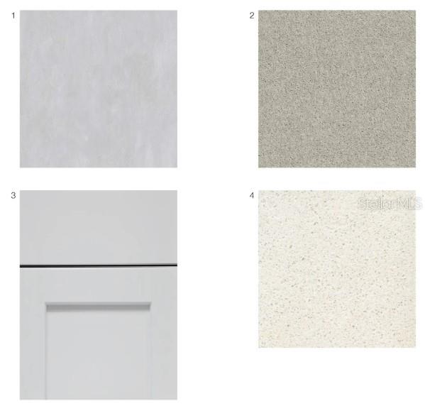 This image shows a digital rendering of four material samples for home interior finishes — 7203 GRAND FOREST WAY, NOKOMIS, FL