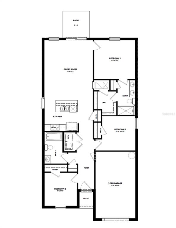 This floor plan shows a single-story home with three bedrooms, two bathrooms, and a garage — 12115 ISLE ROYALE DRIVE, HUDSON, FL
