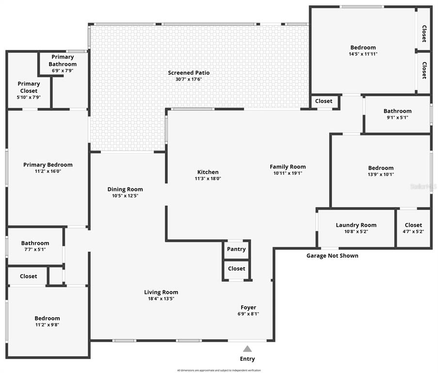 This is a floor plan for a single-story house with four bedrooms and a screened patio — 12709 CASTLEBERRY COURT, HUDSON, FL
