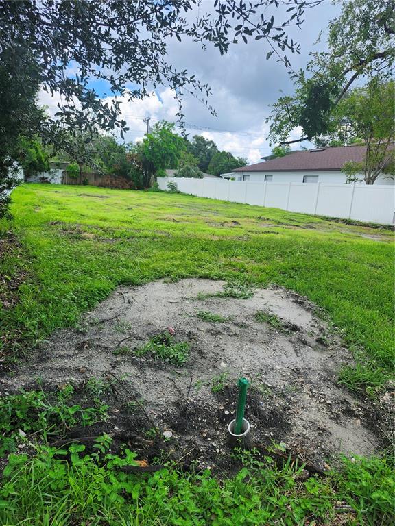 A vacant, grassy residential lot features a small patch of dirt and a green pipe — 507 DANUBE AVENUE, TAMPA, FL