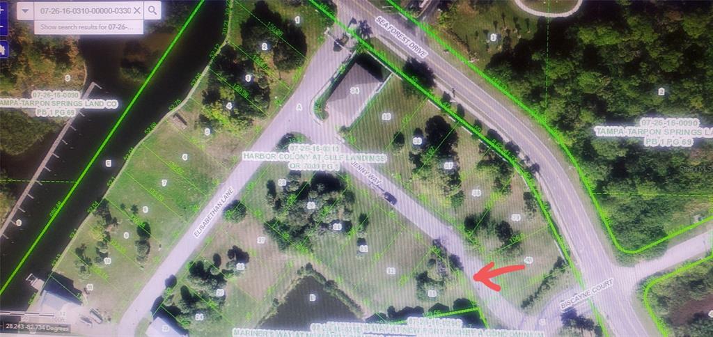 This is a satellite map showing property lot lines and street names in a residential neighborhood — 0 JENNY WAY, NEW PORT RICHEY, FL