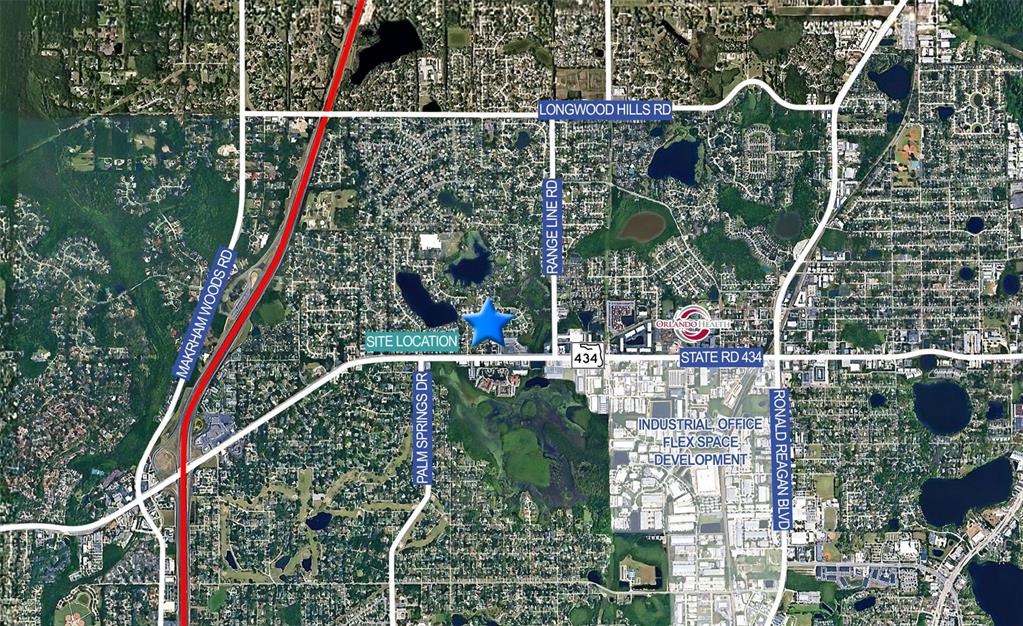 This is an aerial map showing a site location marked with a blue star — 330 HARBOUR ISLE WAY UNIT 1040, LONGWOOD, FL